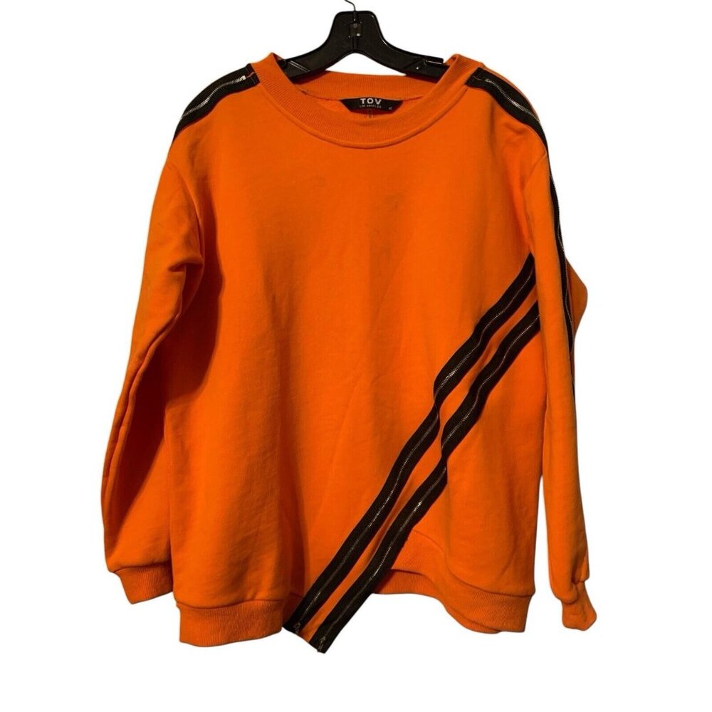 TOV Los Angeles Asymmetrical Zipper Long Sleeve Unique Orange Top Size M READ